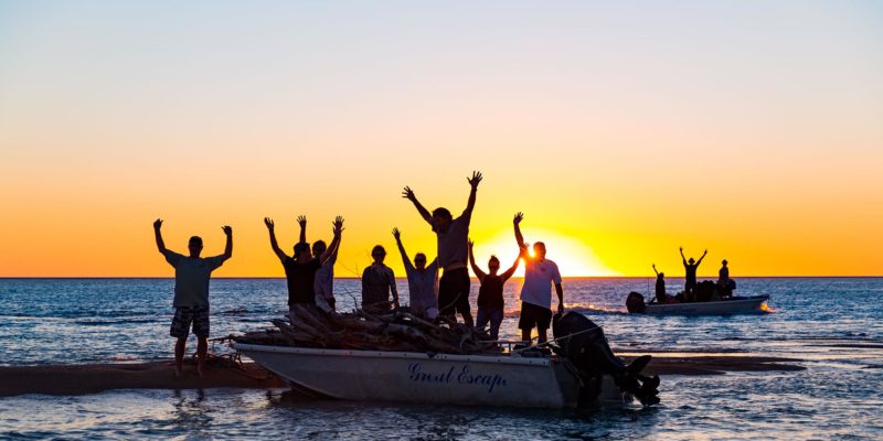 Silhouettes of guests onboard Great Escape tenders